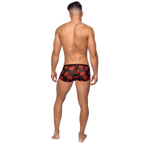 Kiss Me Stretch Mesh Mini Shorts Black Red