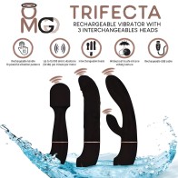 Trifecta Vibrator with 3 Interchangeable Heads Black