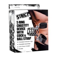 5 Ring Chastity Device With Cock And Ball Strap