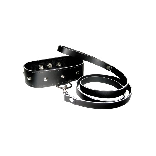 Correa y Collar de Cuero Sportsheets - Diversión de Bondage