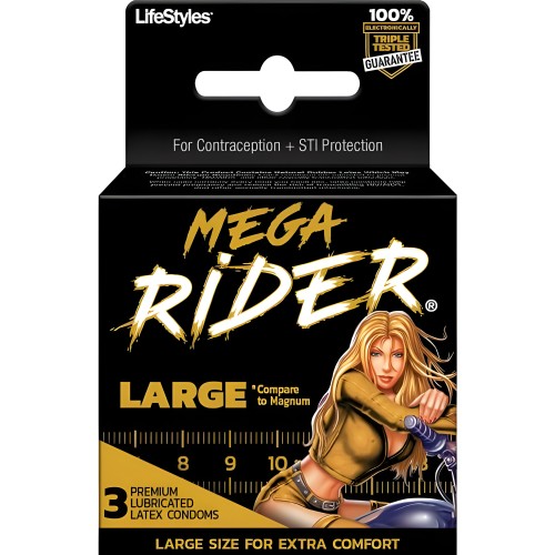 Condones Mega Rider Latex Grande 3 Pack