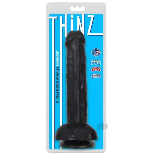 Thinz 8 Inch Slim Dildo With Balls - Black