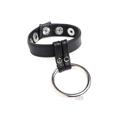 Cg Leather/Steel Cock and Ball Ring - Black