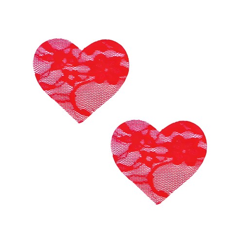 Neva Nude Lace Heart Pasties - Rojo O/s