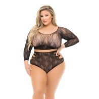 Pink Lipstick Back Me Up Top & High Waist Panty - Black