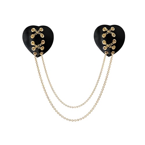 Neva Nude Two Heart Chained Pasties - Black