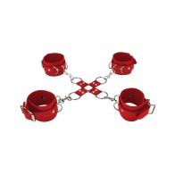 Ouch Leather Hand and Leg Cuffs Red