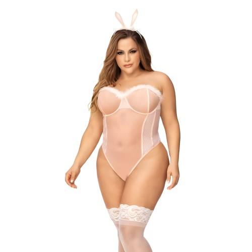 Sexy Bunny Underwire Bodysuit W/lace Up Back & Head Piece Pink 1x/2x