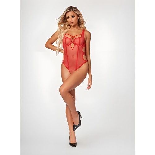 Fishnet High Cut Teddy - Red