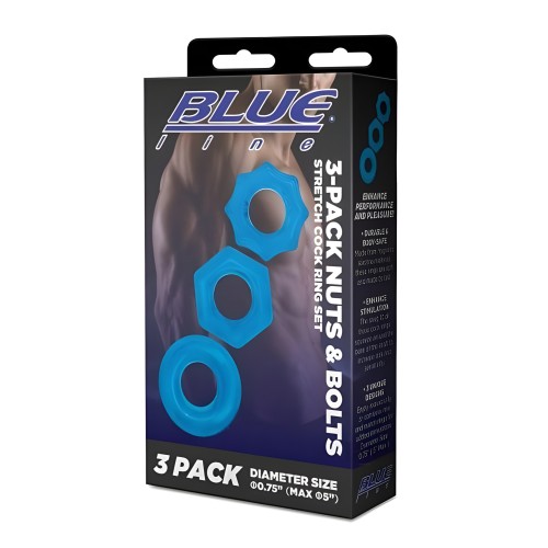 Blue Line Nuts Bolts Cock Ring 3-Pack