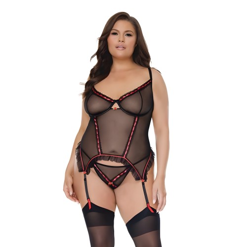 Mesh Underwire Garterbelt Bustier - 1X/2X - Black