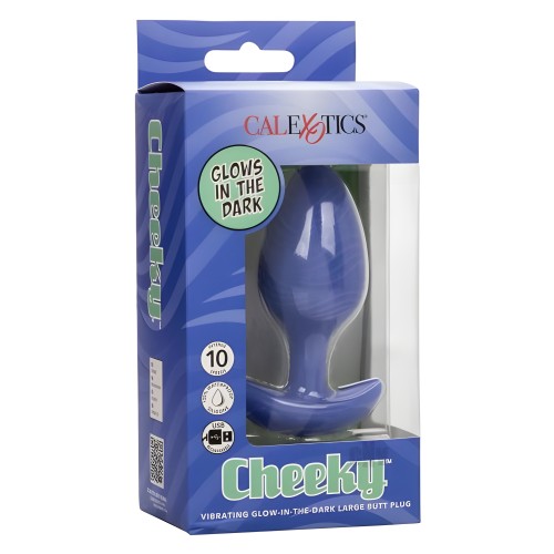 Cheeky Glow In The Dark Vibrating Butt Plug - Large Blue