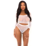 Rhinestone Crop Top With Matching Panty White O/S