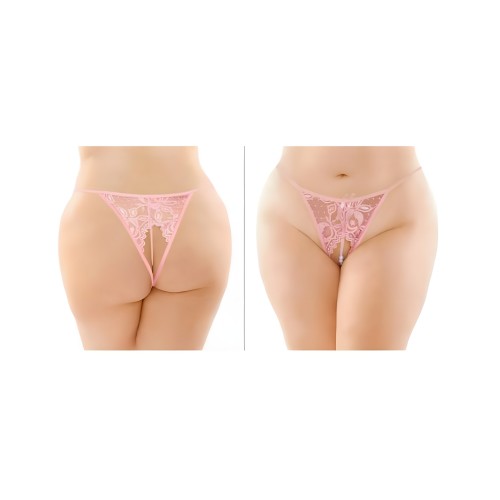 Panty de Encaje Crotchless con Perlas Calla Rosa Claro Reina