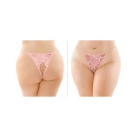 Panty de Encaje Crotchless con Perlas Calla Rosa Claro Reina