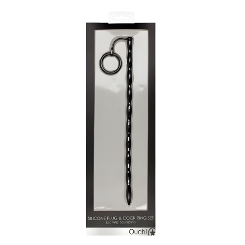 Silicone Plug & Cock Ring Set - Urethral Sounding - Black