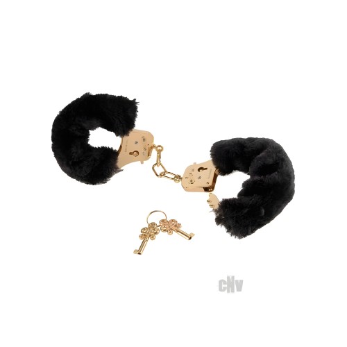 Deluxe Furry Cuffs Black Gold Handcuffs