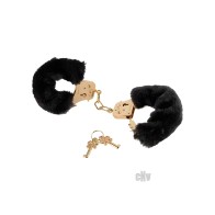Deluxe Furry Cuffs Black Gold Handcuffs