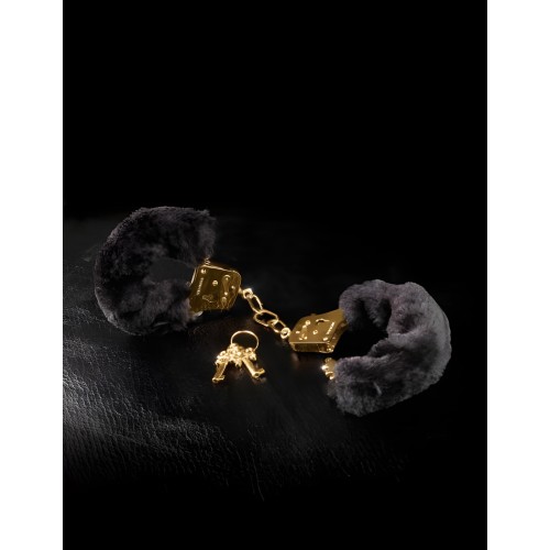 Deluxe Furry Cuffs Black Gold Handcuffs