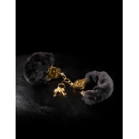Deluxe Furry Cuffs Black Gold Handcuffs