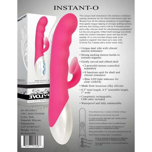 Evolved Instant-o With Clitoral Suction 8 Function Silicone Rechargeable Waterproof