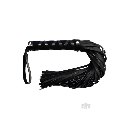 Short Leather Flogger With Studded Handle - Black