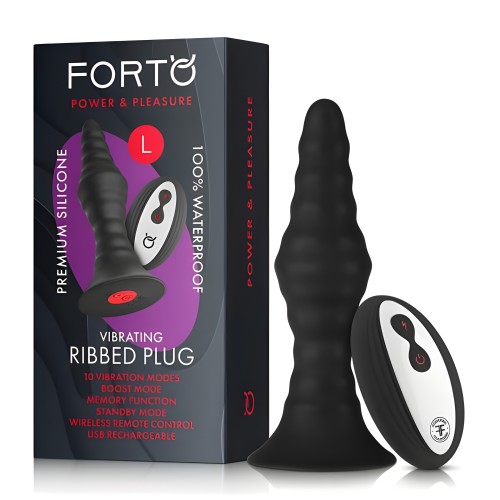Forto Vibrating Ribbed Plug with Remote - Large Black