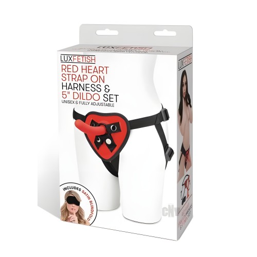 Lux Fetish Red Heart Strap On 5 In. Dildo Set