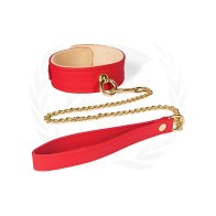 Spartacus Plush Lined PU Red Collar and Chain Leash