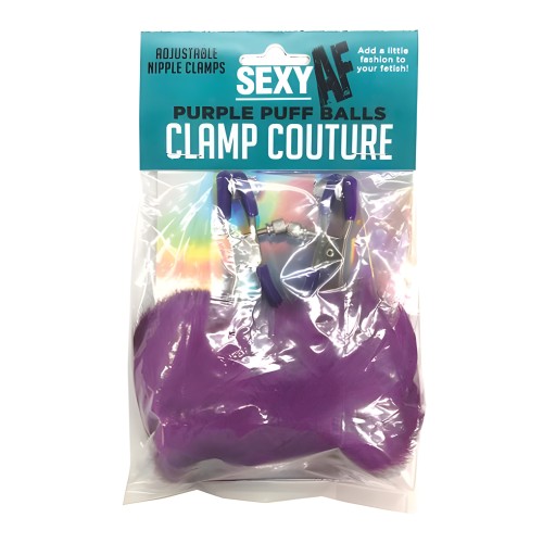 Sexy Af Nipple Clamps Purple Puff Balls