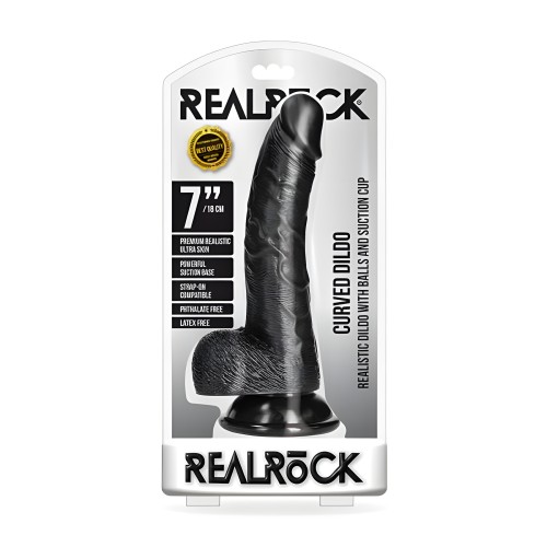 Dildo Realrock Curvado Realista Con Bolas y Succión 7 Pulgadas Oscuro