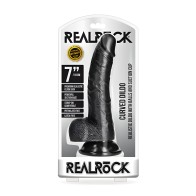 Dildo Realrock Curvado Realista Con Bolas y Succión 7 Pulgadas Oscuro