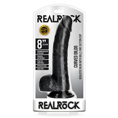 Realrock Curved Realistic Dildo With Balls And Suction Cup 8 In. Black