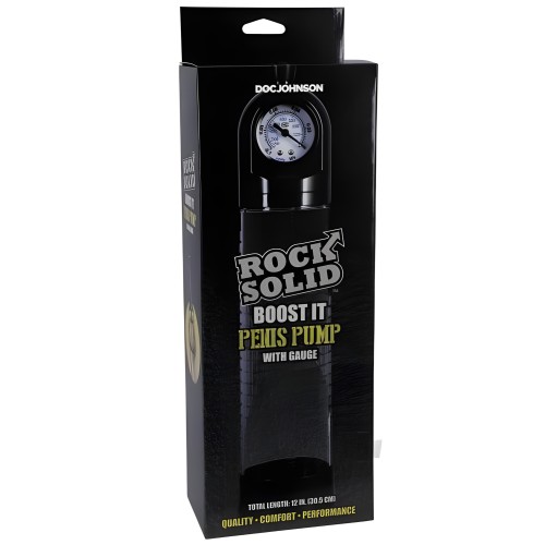 Bomba de Pene Rock Solid Boost It con Medidor Negro/Transparente