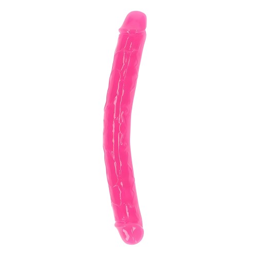 Realrock Dildo Doble que Brilla en la Oscuridad 12 Pulgadas Neon Rosa