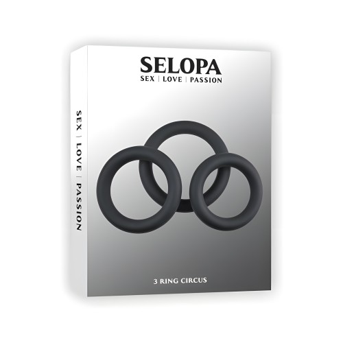 Selopa 3 Ring Circus Cock Ring Set - Silicone Black