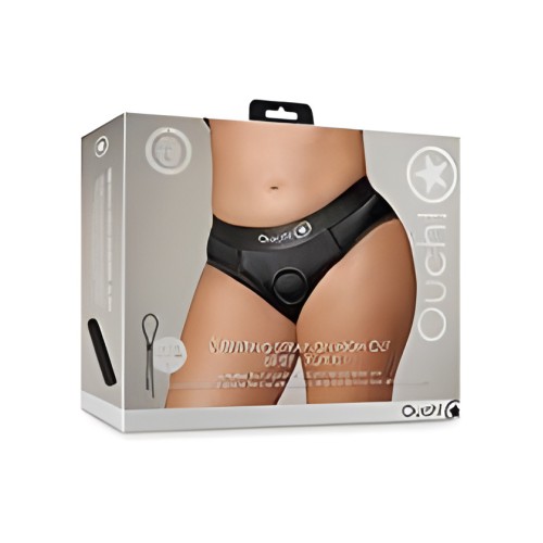 Shots Ouch Vibrating Strap-On High-cut Brief - Black XL/XXL