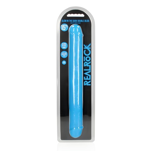Doble Dildo Glow In The Dark de 15 Pulgadas Realrock Azul Neón