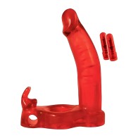 Double Penetrator Rabbit Cock Ring - Red