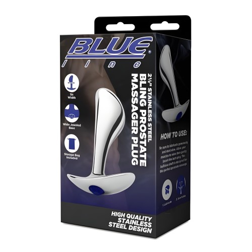 Blue Line 2.5" Stainless Steel Bling Prostate Massager Plug