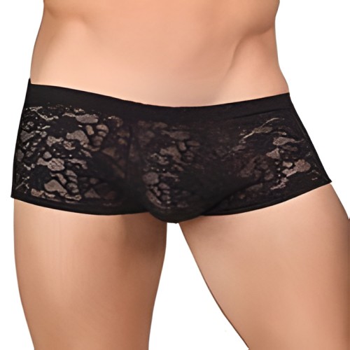 Male Power Stretch Lace Mini Shorts Black Medium