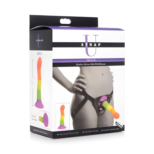 Dildo de Silicona Arcoíris Orgulloso con Arnés para Placer