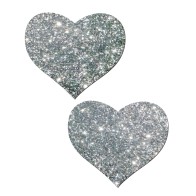 Pasties Corazón Brillo Plateado O/S - Brillo y Diversión
