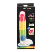 Lollicock 7in Glow In The Dark Rainbow Silicone Dildo W Balls
