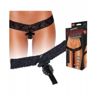 Hustler Crotchless Stimulating Panties With Pleasure Beads Black S/M
