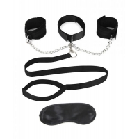 Lux Fetish Collar, Cuffs & Leash Set Black