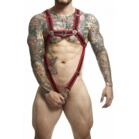 Male Basics Dngeon Cross Cock Ring Harness Red O/s (hanging)