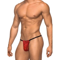 Male Power Posing Strap Stretch Lace Red O/S