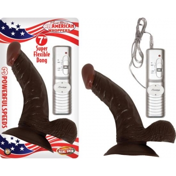 All American Whopper Vibrating Dong, Balls 7 Inches Brown