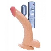 All American Whopper 8 inches Curved Vibrating Dong, Balls Beige